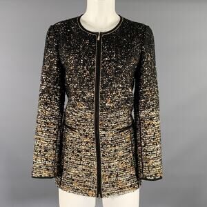 LAFAYETTE 148 Size M Black Gold Tweed Nehru Collar Jacket